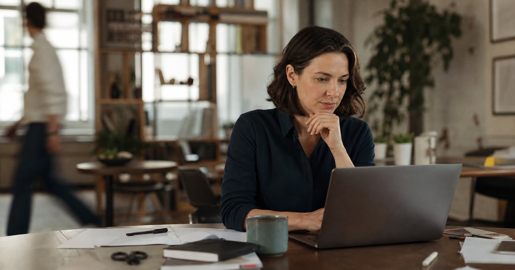 Professional working amid notifications, clutter and background distractions.